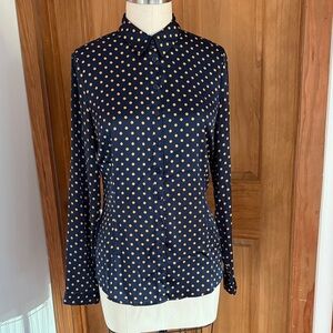 McGregor Navy and Gold Polka Dot Button-Down Shirt. Size 36 vintage